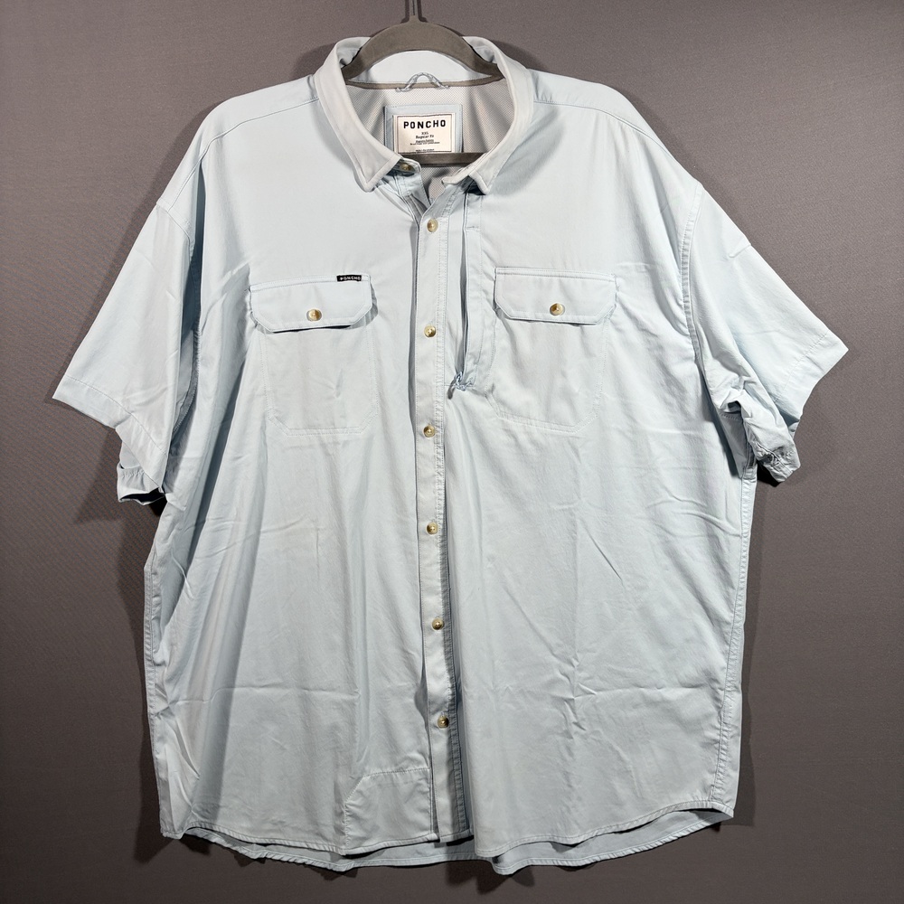 Poncho Shirt XXL Light Blue Short Sleeve Outdoor Pockets Button Up